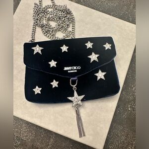Jimmy Choo Navy Blue Velvet card case with chain